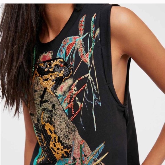 Free People Tops - Free People Jungle Bay Beaded Jaguar Tunic Tank